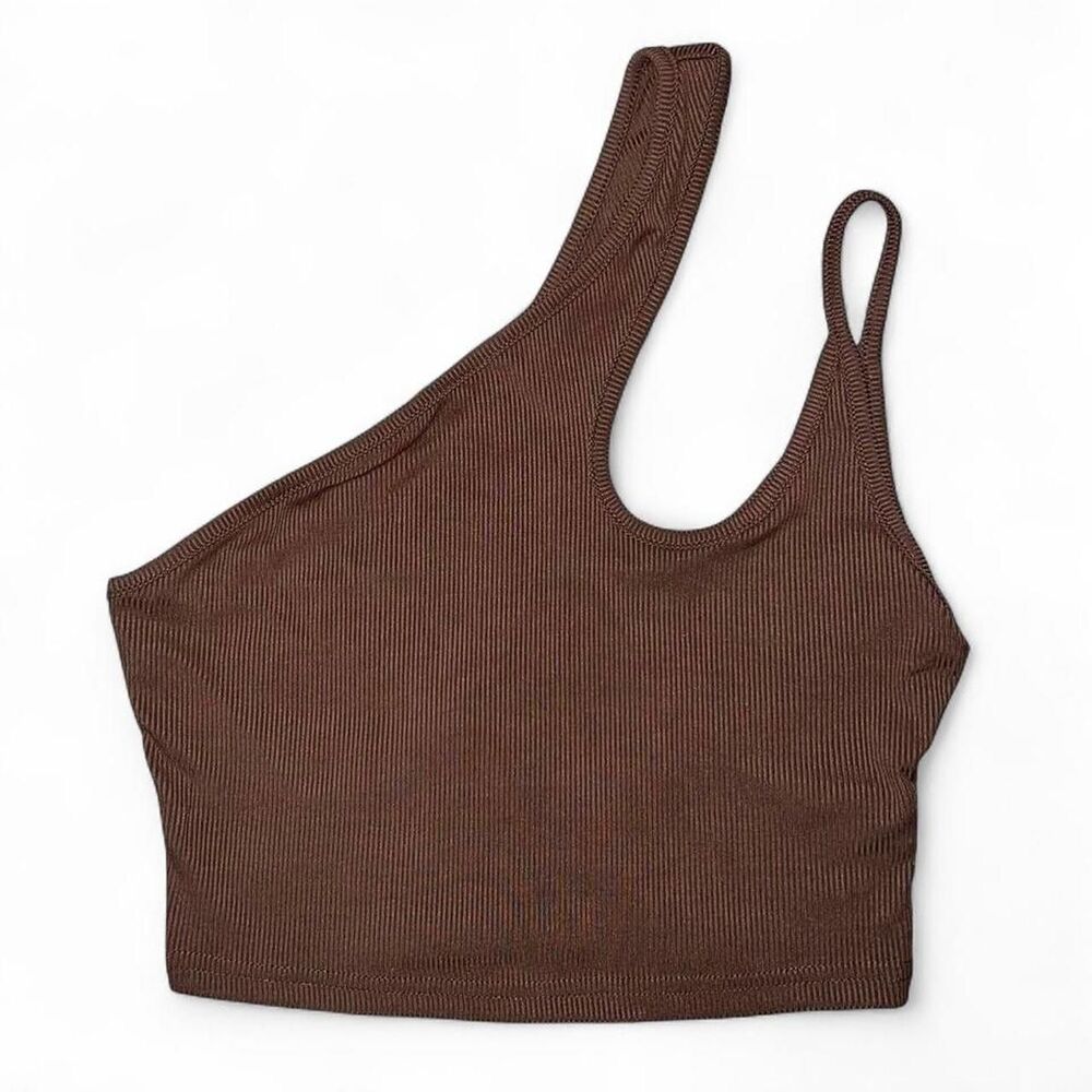Aritzia Women's Tan and Cream Crop-top
